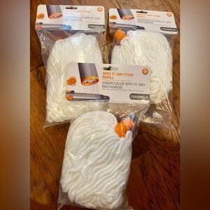 Three New In Package Spin 'n Dry Mop Refills White and Orange